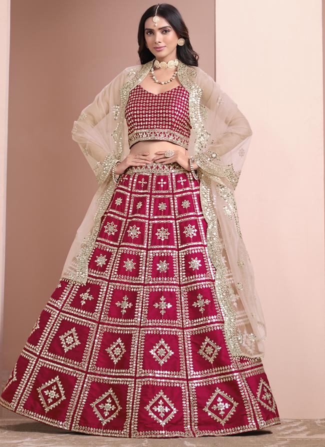 Art Silk Hot Pink Wedding Wear Sequins Work Lehenga Choli